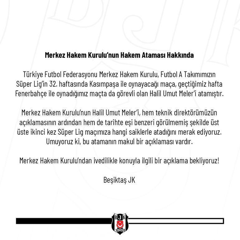 Son Dakika | Beşiktaştan MHK atamaları hakkında flaş açıklama